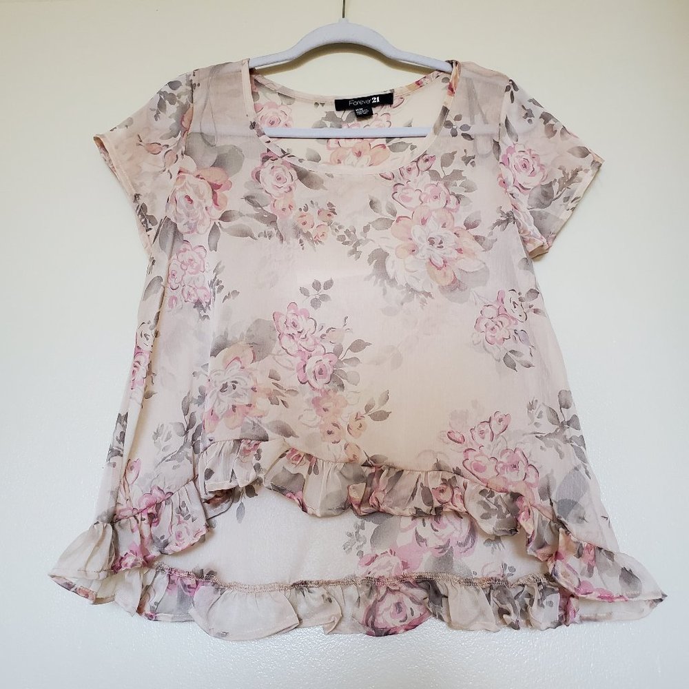Forever 21 Sheer Floral Blouse, Size Medium